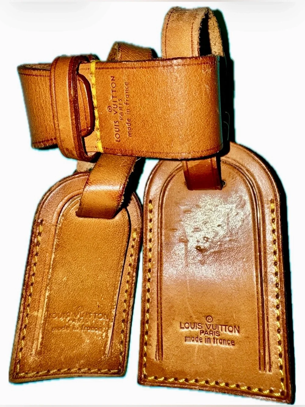 Louis Vuitton 3 piece Vachetta Leather Luggage Tags & Strap Set